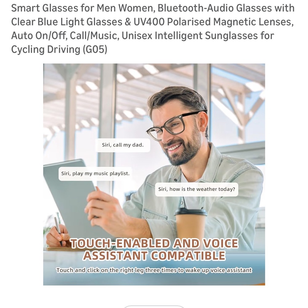 Smart Bluetooth Audio Glasses - Black - Picture 9 of 9